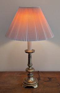 lot 95 image: MB - Stiffel Brass Table Lamp with Pleated Shade, 28 Inch Height