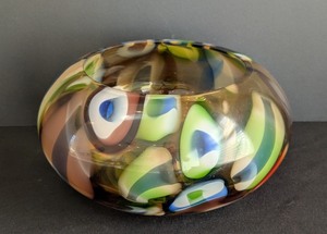 lot 101 image: LR - Hand-Blown Art Glass Bowl with Multicolor Abstract Design