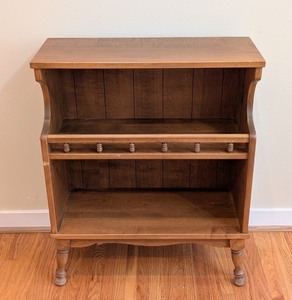 lot 157 image: LR - Vintage Wooden Two-Shelf Side Shelf with Spindle Rail