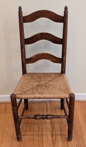 lot 170 image: LR - Vintage Ladder Back Wood Chair with Woven Seat