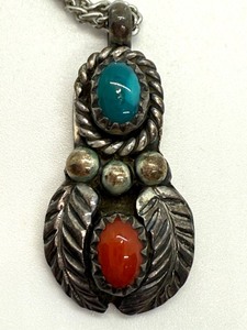 lot 34 image: Lee Kety Sterling Silver Pendant with Turquoise and Coral Stones