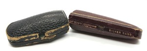 lot 45J image: Set of 2 Vintage Pipe Tips with Original Cases - Meerschaum, Amber, and Silver Band
