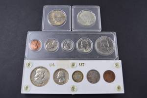 lot 13 image: U.S. Coin Set with 1950 Franklin Half Dollar, Quarters, and More