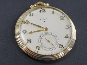 lot 33 image: Elgin 10K Gold Filled Pocket Watch, Working Condition
