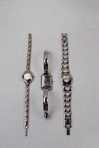 lot 44 image: Lot of 3 Womens Silver Tone Wristwatches