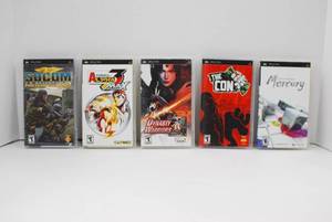 lot 79 image: Lot of 5 Sony PSP Games SOCOM, Street Fighter Alpha 3, Dynasty Warriors, The Con, Mercury