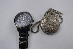 lot 45 image: Pocket Watches with Chain and Relic Mens Chronograph Watch