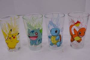 lot 125 image: Pokemon Glass Tumbler Set - Pikachu, Bulbasaur, Squirtle, Charmander (4pcs)