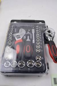 lot 143 image: Socket and Ratchet Tool Set with Adjustable Wrench