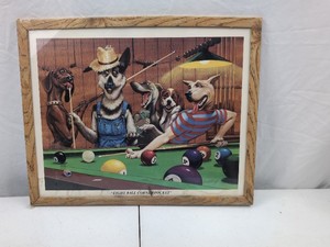 lot 263 image: Eight Ball Corner Pocket Framed Dog Pool Art Print 21x17.5in