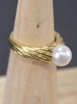 18k Yellow Gold Ring with Pearl Accent, 6.42g, Size 7