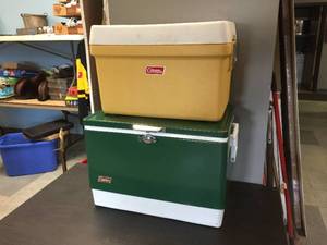 lot 112 image: 2 Vintage Coleman Coolers - Look These Up