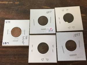 lot 122 image: 5 Indian Head Cents - 1879 - 1887 - 1891 - 1895 - 1897