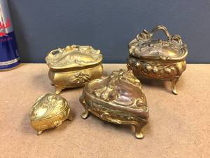 lot 146 image: (4) VictorianNouveau Cast Metal - Hinged Casket Jewelry Boxes - 24K