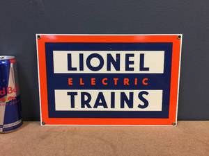 lot 170 image: Ande Rooney Porcelain Lionel Trains Sign - 12 x 8