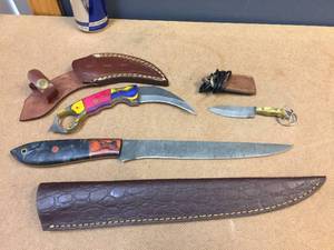 lot 209 image: 3 Damascus Style Knives