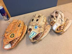 lot 247 image: 3 Vintage Leather Ball Gloves - Right Hand Throw