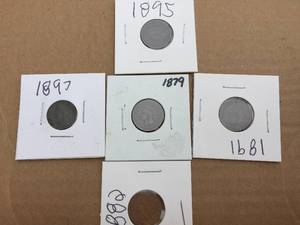 lot 269 image: 5 U.S. Indian Head Pennies 1879 - 1882 - 1891 - 1895 - 1897