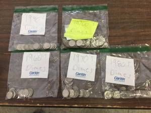 lot 270 image: Group U.S. Roosevelt Dimes 1960s - 70s - 80s -90s - 2000s