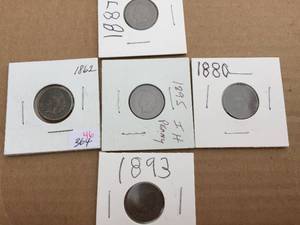 lot 272 image: 5 U.S. Indian Head Pennies 1862 - 1880 - 1887 - 1893 - 1895