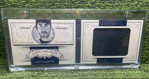 lot 45 image: 2012 National Treasures Booklet Justin Verlander Game Used Patch 99