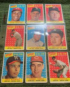 lot 58 image: 1958 Topps Baseball All-Star Lot Robinson, Musial, Mathews
