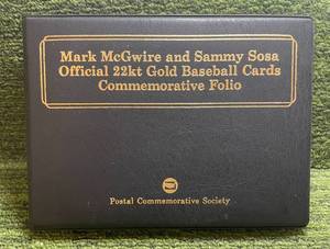 lot 62 image: 1998 MLB Postal Set of Mark McGwire and Sammy Sosa 22kt Gold Baseball Cards