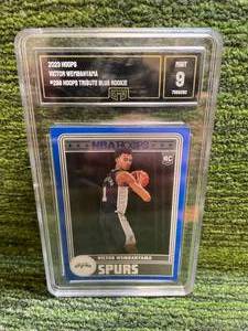 lot 109 image: 2023 Hoops Blue Variation Victor Wembanyama Rookie Card GMA Graded 9