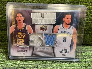 lot 160 image: 2009 Upper Deck Dual Game Materials Jersey John Sockton & Deron Williams