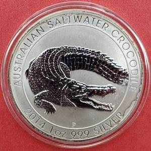 lot 31 image: 2014 1 toz .999 Silver Australian Coin-Saltwater Crocodile in Airtite