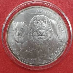lot 34 image: 2016 Republic of the Congo 5000 Francs, 1 toz .999 Silver in Airtite, African Lion