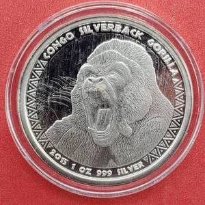 lot 38 image: 2015 Republic of the Congo 5000 Francs Gorilla, 1 toz .999 Silver in Airtite