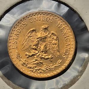 lot 0T image: One (1) 1945 Mexico Gold Dos Pesos Coin  90% Gold