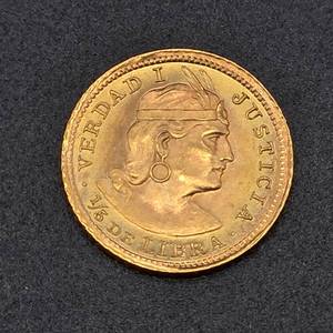 One (1) 1967 Peru Gold 1/5 Libra – Republica Peruana (90% Gold)