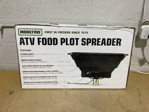 lot 100 image: Moultrie ATV Food Plot 50 lbs. Capacity Spreader with Hopper Cover to Protect SeedFertilizer
