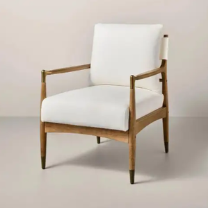 lot 40 image: LOT OF 2 Boucle Upholstered Accent Arm Chair with Brass Details