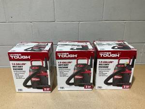 lot 269 image: LOT OF 3 Hyper Tough 1.5 Gallon 2 Peak HP Poly WetDry Vacuum