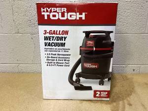 lot 470 image: Hyper Tough 3 Gallon 3.5 HP Poly Wet Dry Vacuum for Home, Car, Garage & Workshop
