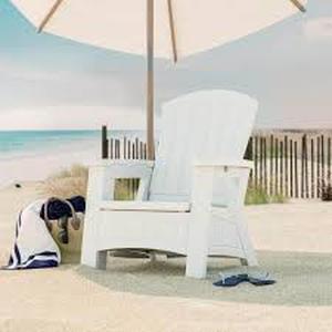 lot 18 image: Suncast Ice Cube White Plastic Adirondack Chair   Customer Returns See Pictures
