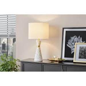 lot 22 image: Hampton Bay Sosebee 24 in. White TerrazzoBrass Gold Terrazzo Hourglass Table Lamp   Customer Returns See Pictures