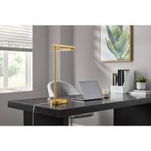 lot 23 image: Hampton Bay 22 in. Indoor Gold Integrated LED Modern Table Lamp with Swivel Head  Customer Returns See Pictures
