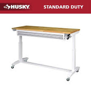 Husky Tool Storage 62 in. W White Adjustable Height Work Table with 2-Drawers  Customer Returns See Pictures