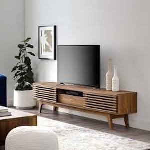 lot 38 image: MODWAY Render 70 in. Walnut Wood TV Stand Fits TVs Up to 70 in. with Storage Doors  Customer Returns See Pictures