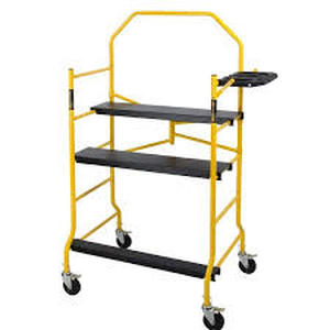 lot 40 image: MetalTech Jobsite Series 3.3 ft. L x 6.3 ft. H x 2.6 ft. D Scaffold Work Platform with Safety Rail and Tool Tray, 900 lb. Capacity  Customer Returns See Pictures