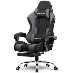 lot 56 image: ComHoma Gaming Chair Fabric w Pocket Spring Cushion Ergonomic Computer Chair wHeadrest,Footrest,Lumbar Support,Black and White   Customer Returns See Pictures