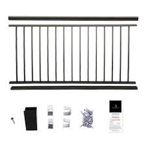 lot 59 image: Aria Railing 36 in. x 69.43 in. Black Powder Coated Aluminum Preassembled Deck Railing   Customer Returns See Pictures