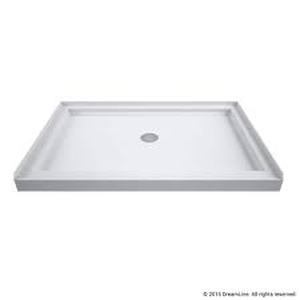 lot 66 image: DreamLine SlimLine 48 in. x 34 in. Single Threshold Alcove Shower Pan Base in White with Center Drain Customer Returns See Pictures