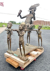 lot 2 image: Monumental Bamileke Bronze Royal Processional Sculpture 