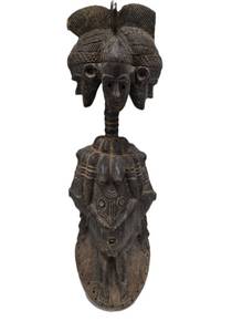 lot 15 image: Early Old 3 Headed Tribal Used Ceremonial Headdress Mask