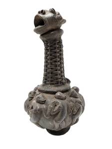 lot 22 image: Dramatic Old Mambilia Long-Neck Figural Terra Cotta Vessel